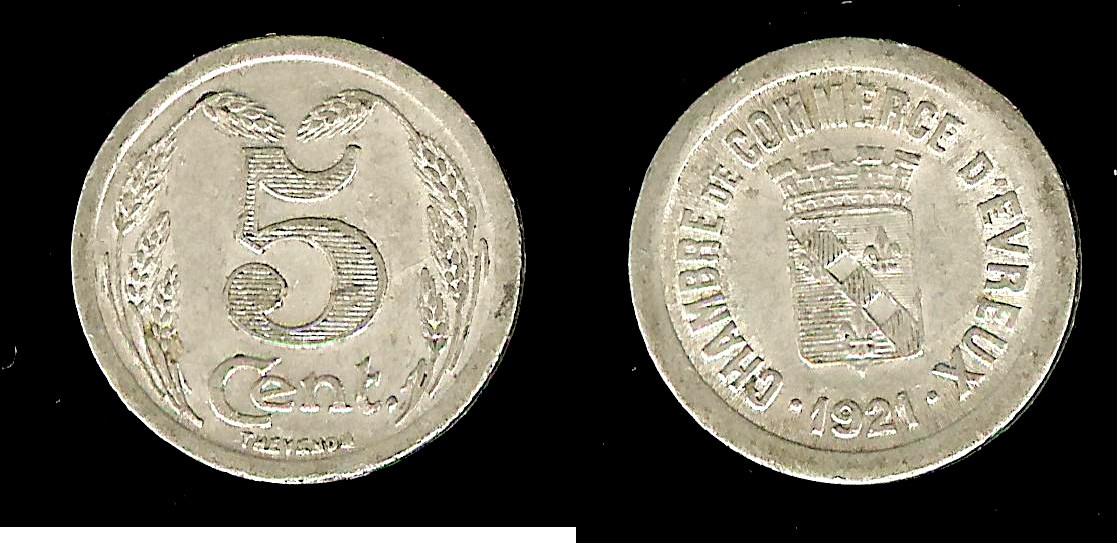 chambre de commerce Evreux - Eure (27) 5 centimes 1921 TTB+